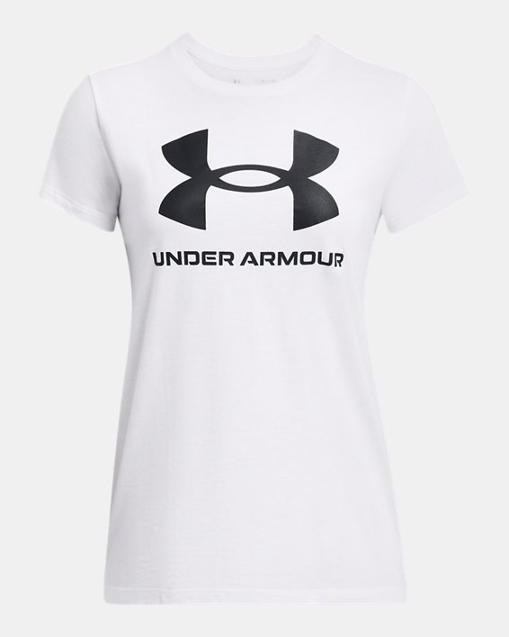 เสื้อแขนสั้น UA Sportstyle Graphic สำหรับผู้หญิง in White image number 2